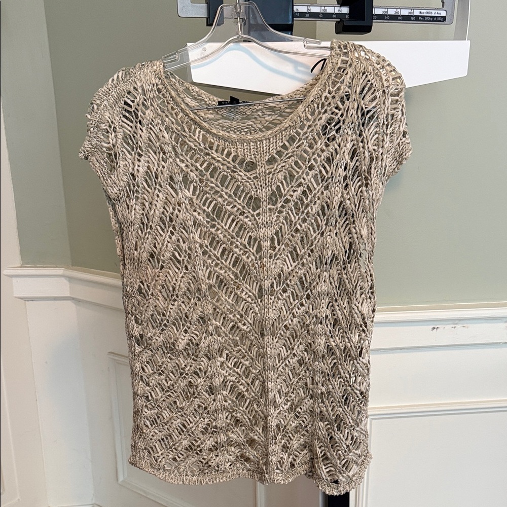 Eileen Fisher Taupe Open-Knit Blouse